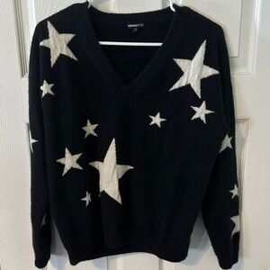 Minnie Rose Black Star Boyfriend Cashmere Sweater Size M